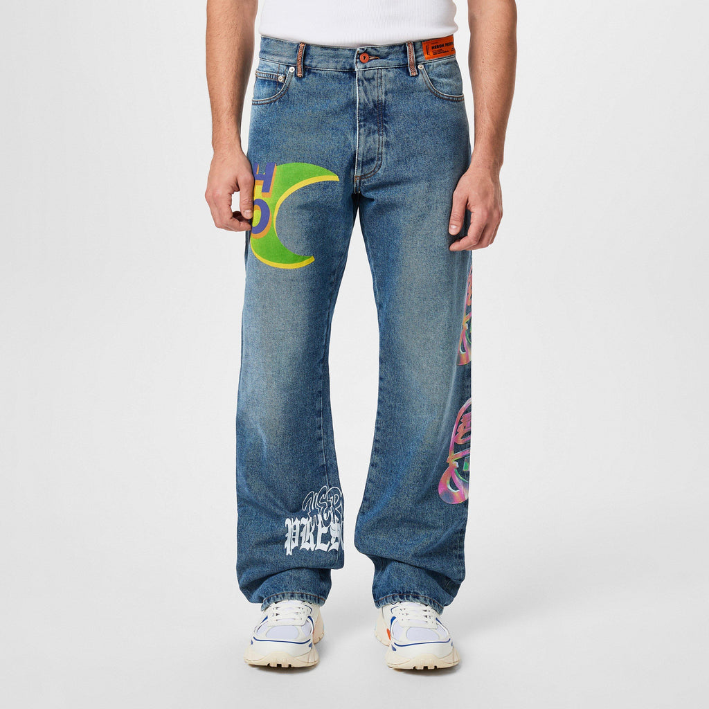 Faded Graffiti Wide Leg Jeans