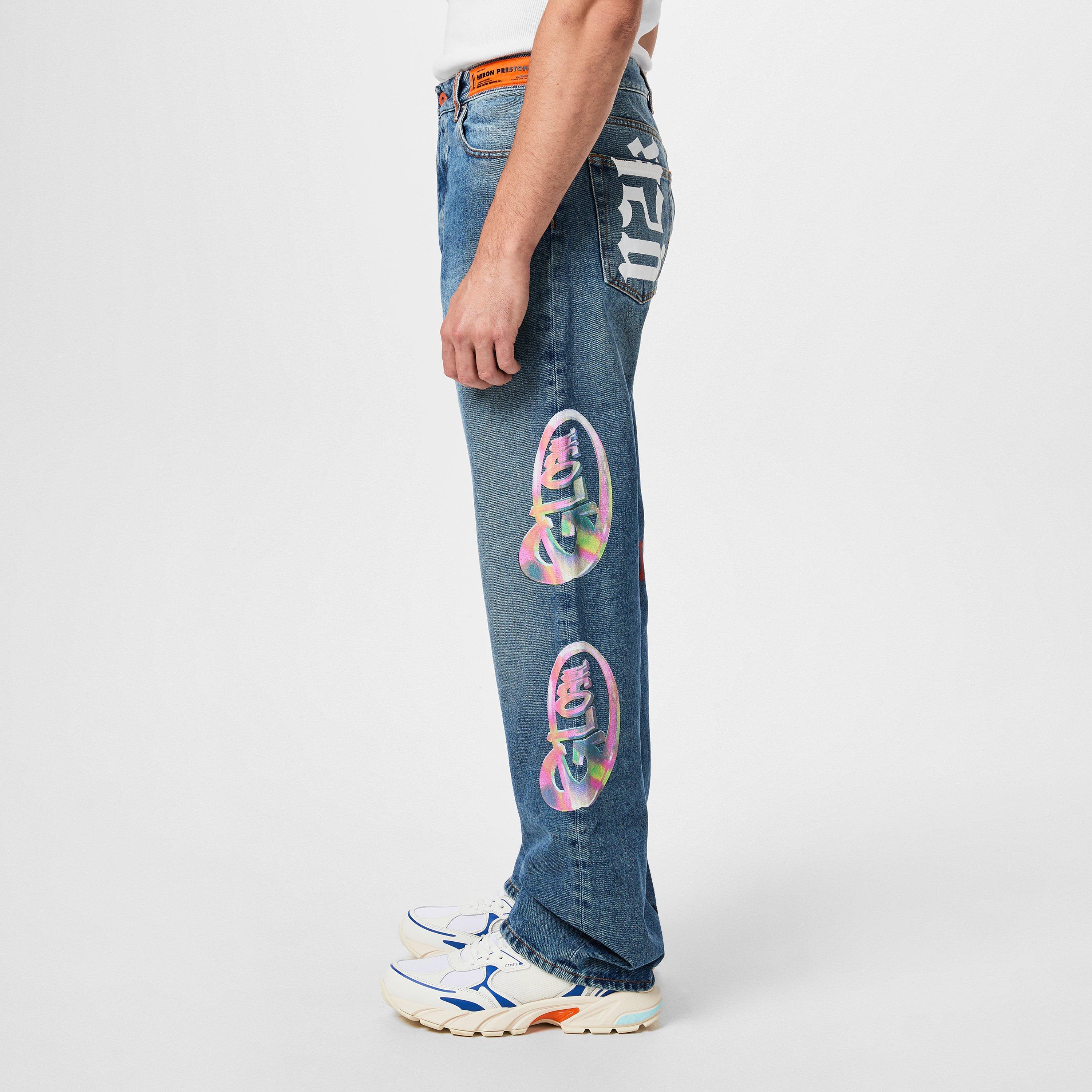 Faded Graffiti Wide Leg Jeans