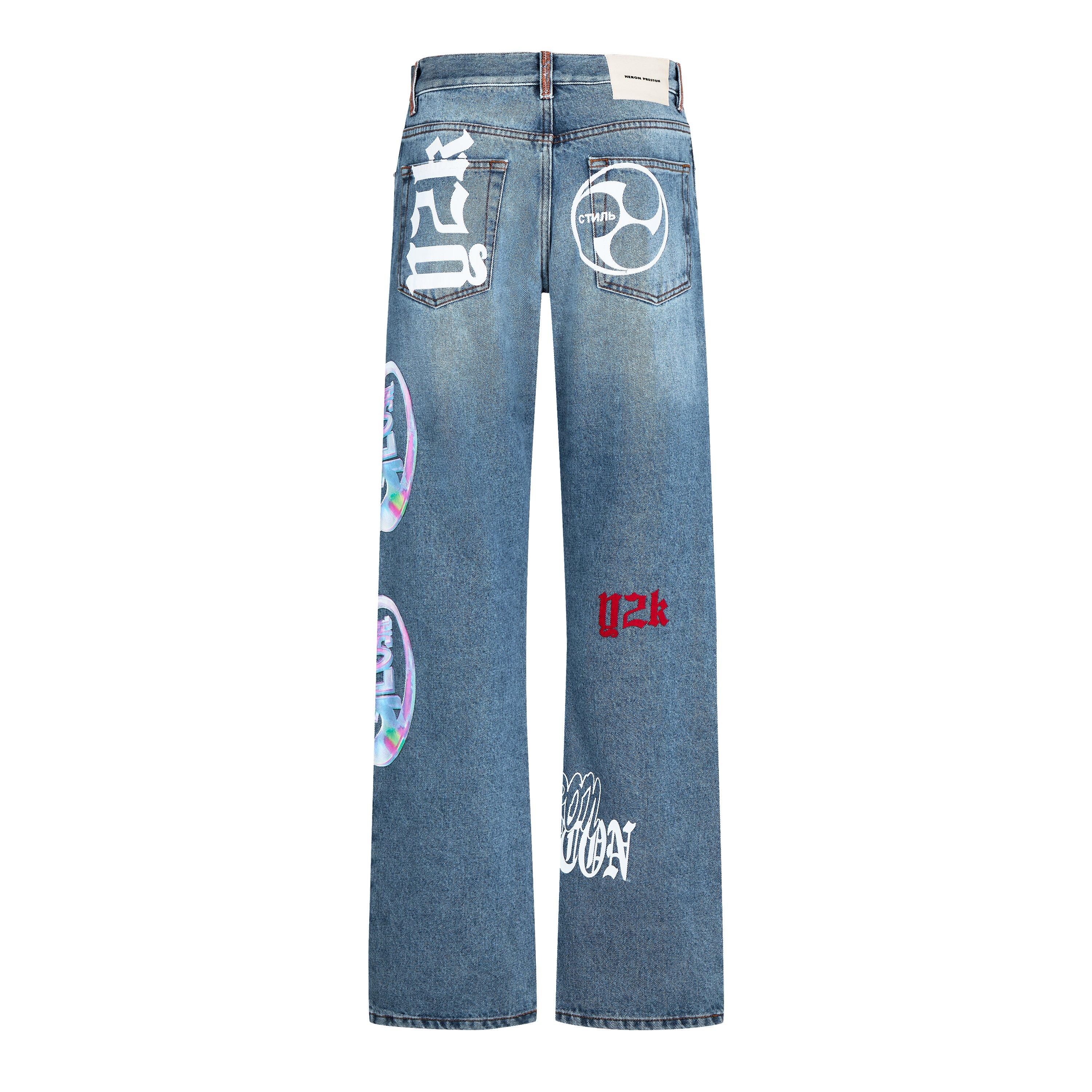Faded Graffiti Wide Leg Jeans