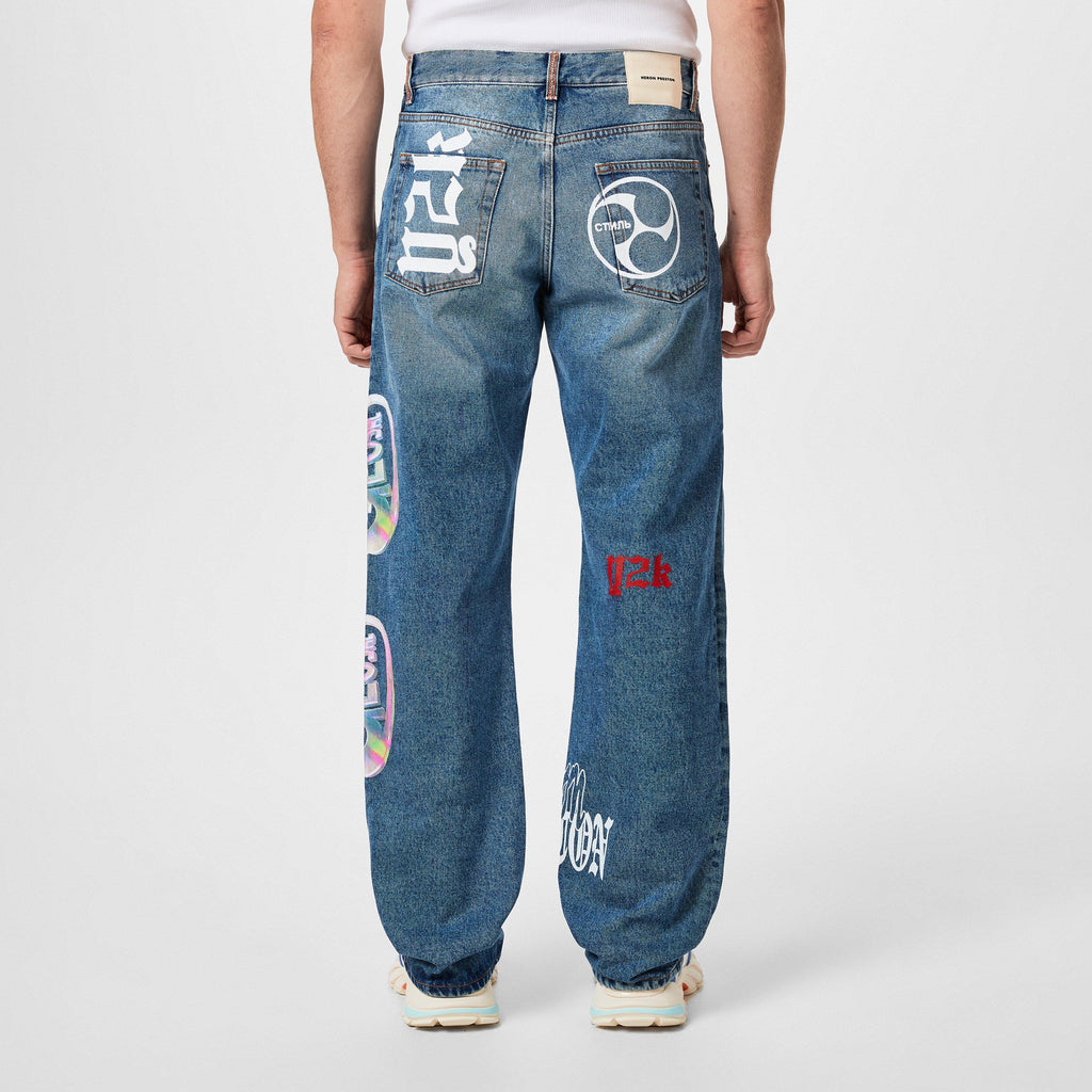 Faded Graffiti Wide Leg Jeans