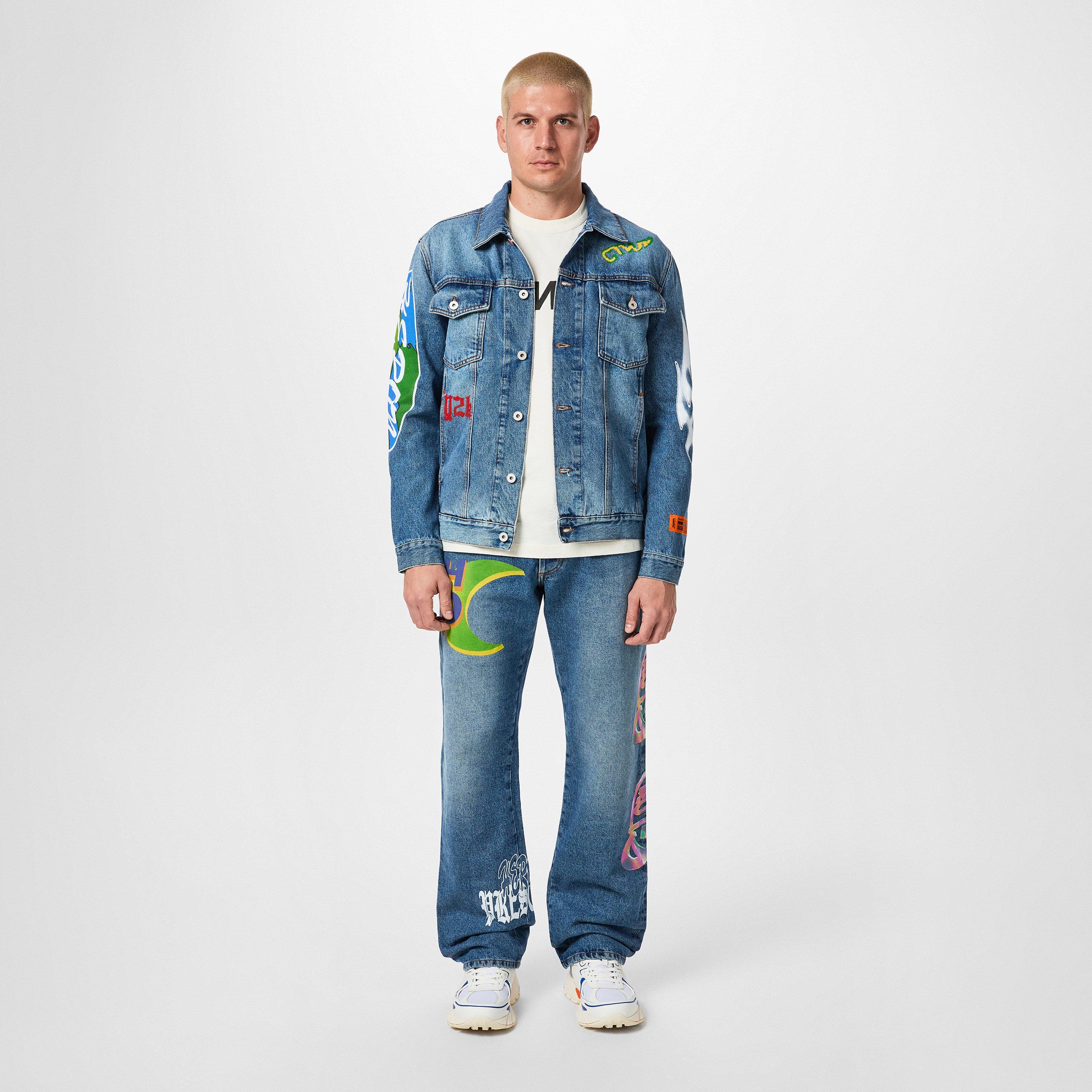 Faded Graffiti Wide Leg Jeans