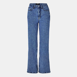 Mid Rise Cotton Full Length Straight Leg Jeans