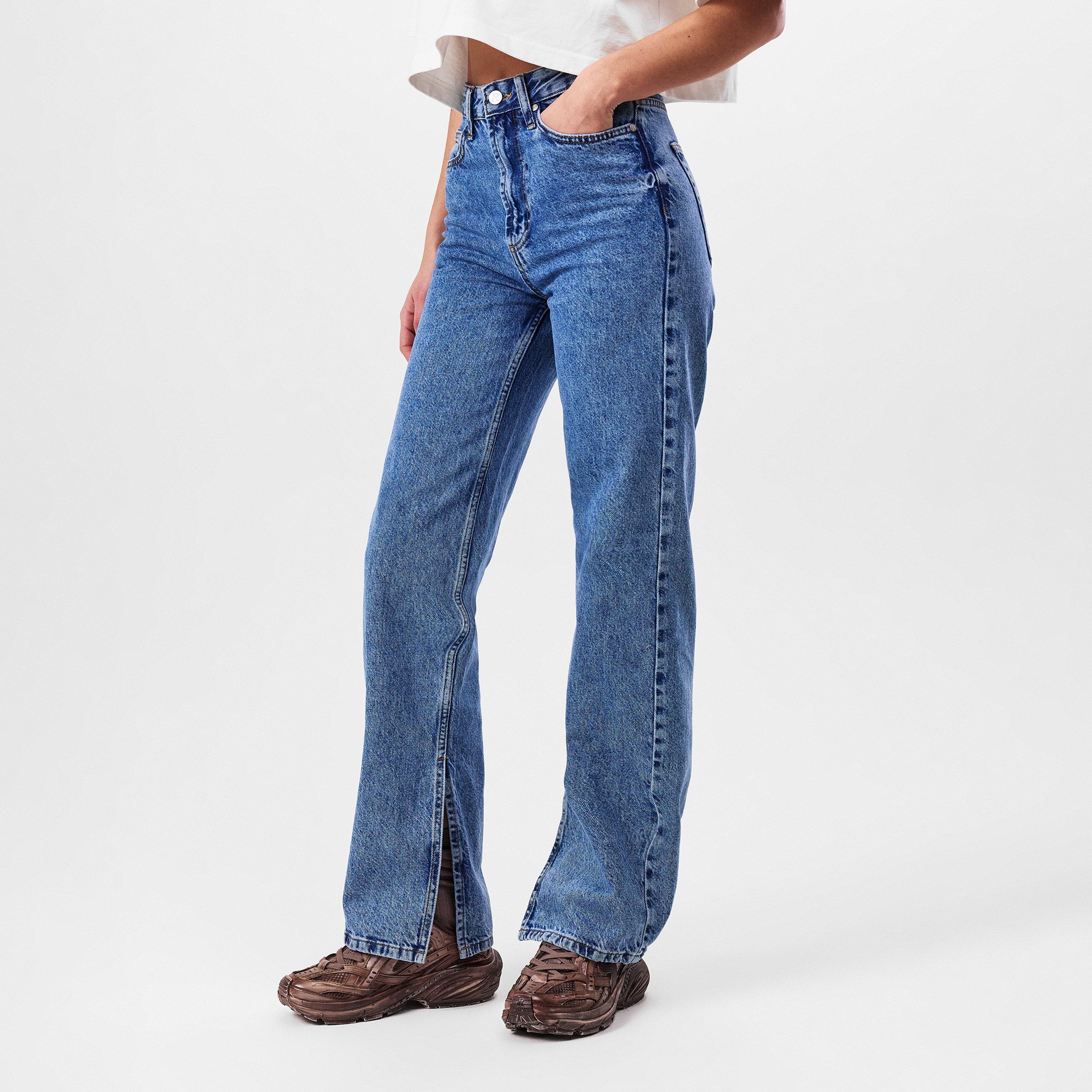 Mid Rise Cotton Full Length Straight Leg Jeans