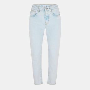 Straight Leg Cropped Logo Jeans