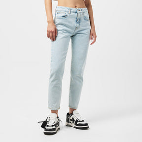Straight Leg Cropped Logo Jeans