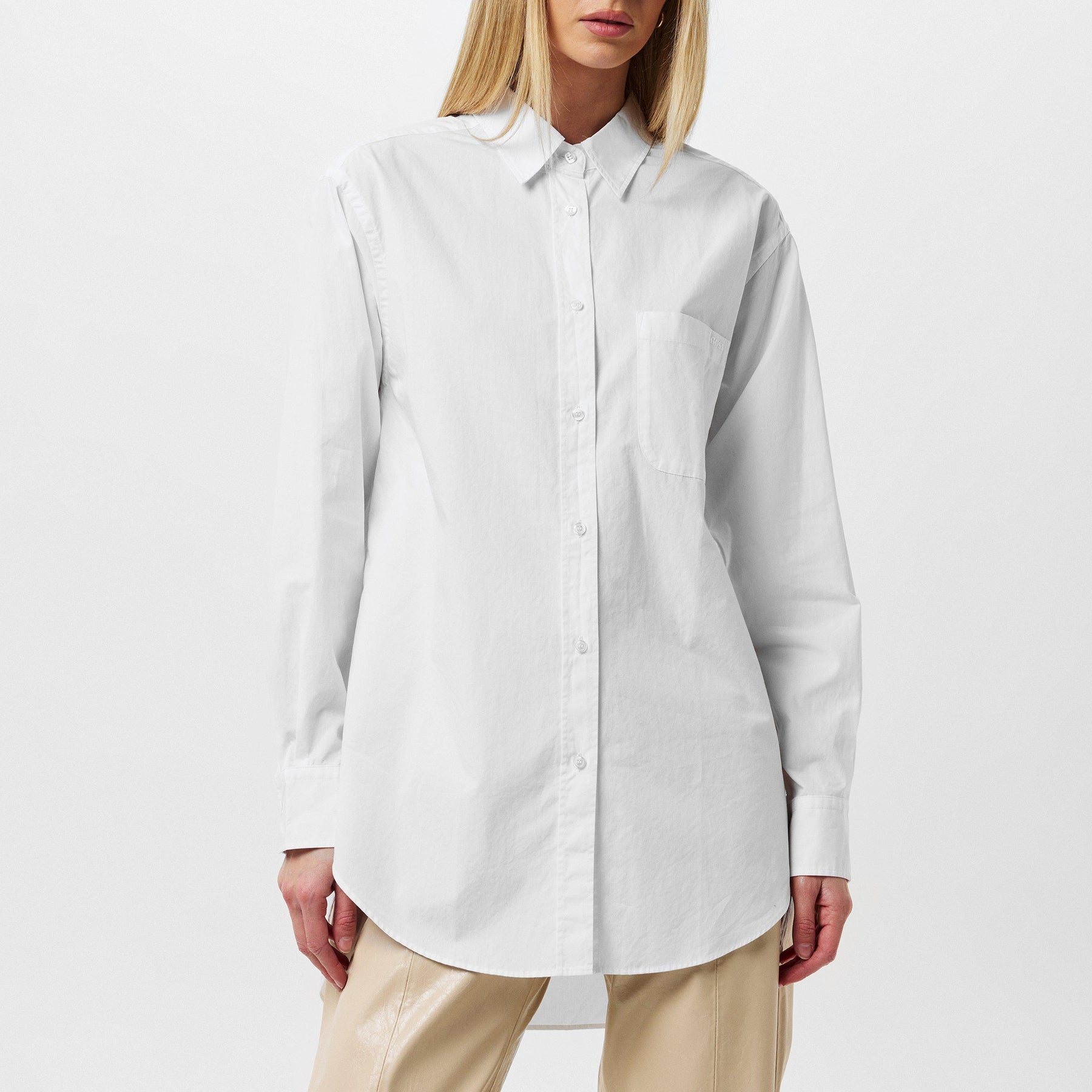 Women's Bostucci Button Down Blouse, Lightweight Semi-Sheer Cotton Shirt