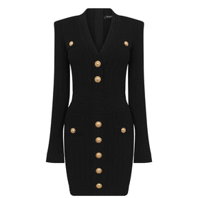 Knitted Gold Button Dress