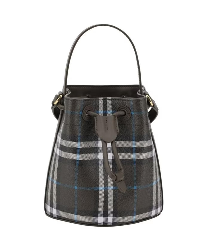 Stylish Check Bucket Bag with Drawstring Closure