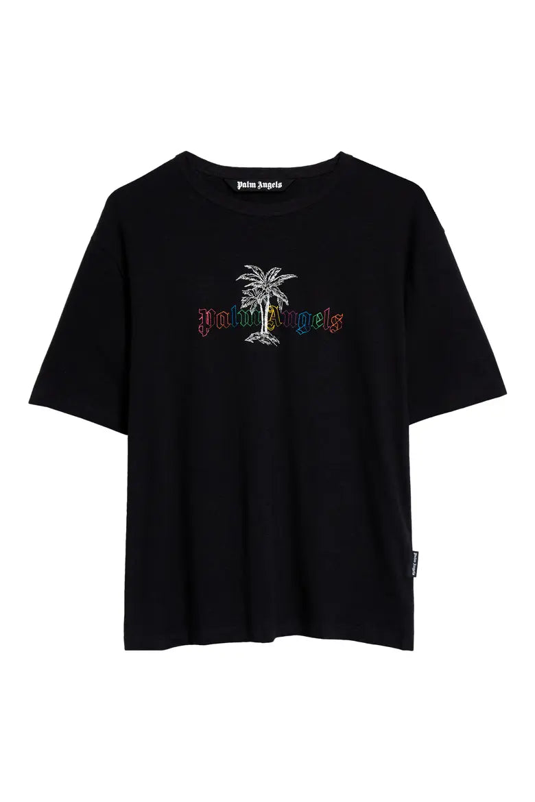 Embroidered Logo Cotton & Linen Graphic T-Shirt