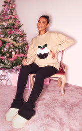 Maternity Oatmeal Christmas Pudding Oversized Christmas Jumper
