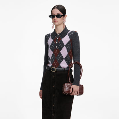 Brown Croc Leather Mini Shoulder Bag