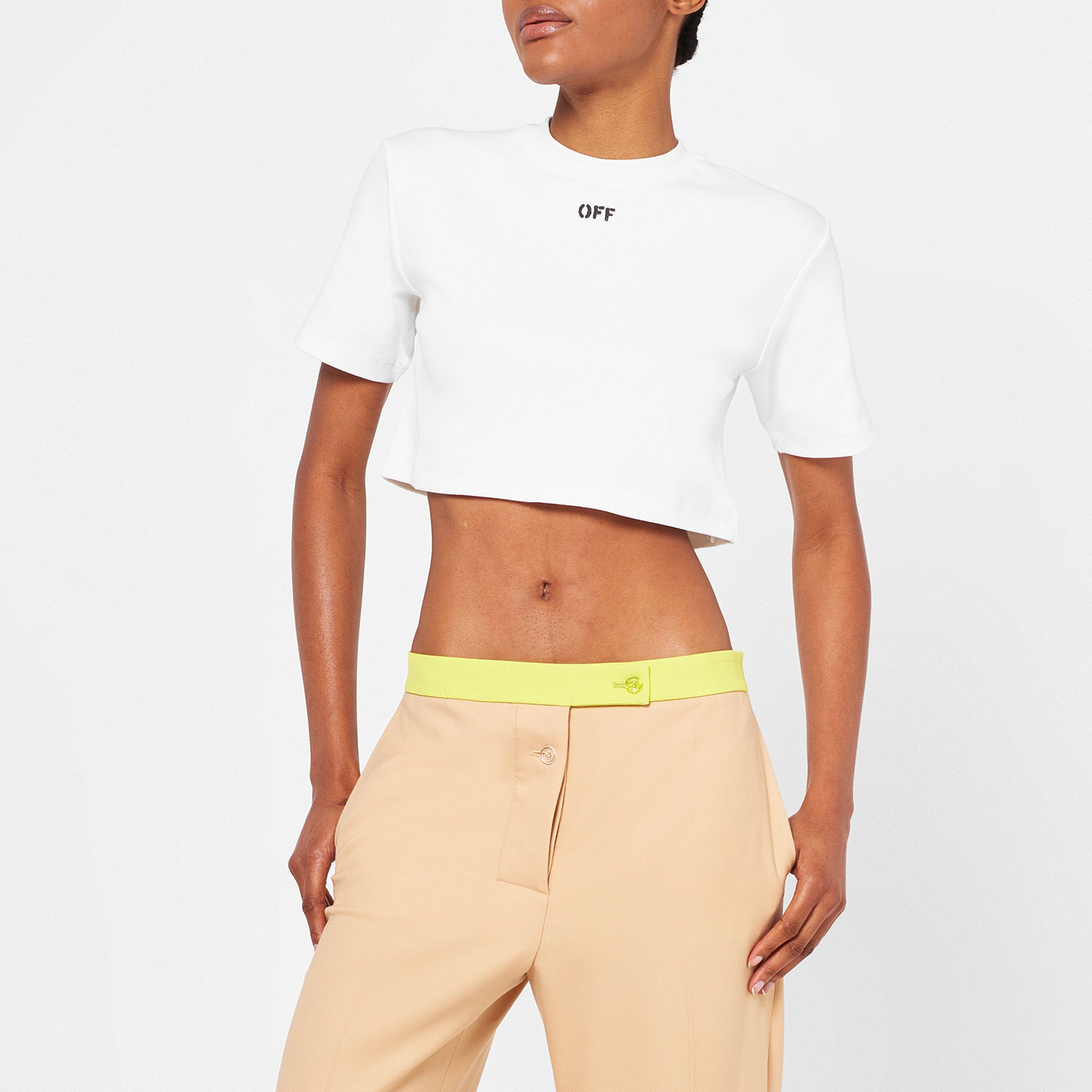 - Stamp Rib Cotton Short Sleeve Slim Fit Cropped Crop Top