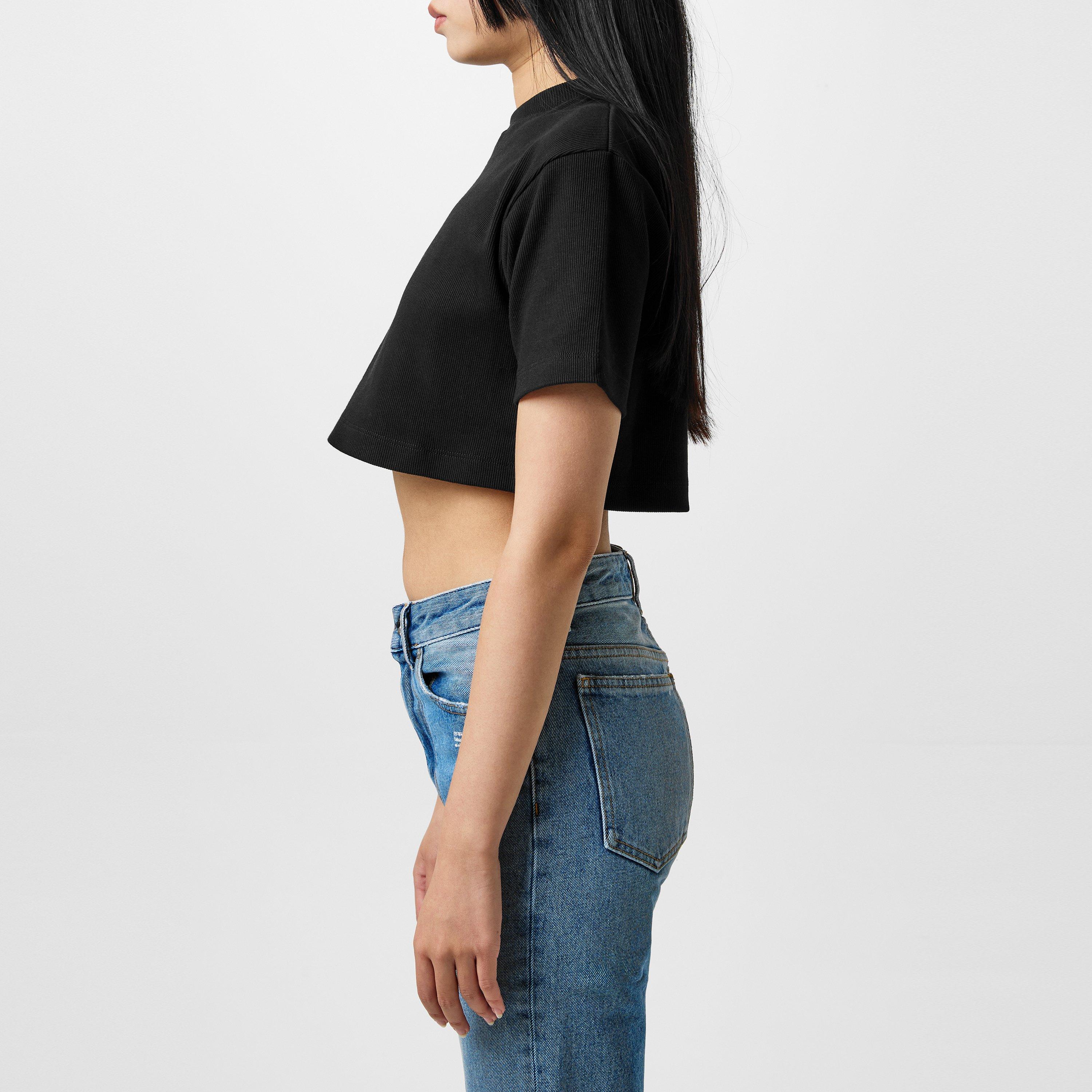 - Stamp Rib Cotton Short Sleeve Slim Fit Cropped Crop Top
