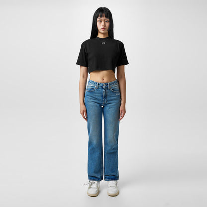 - Stamp Rib Cotton Short Sleeve Slim Fit Cropped Crop Top