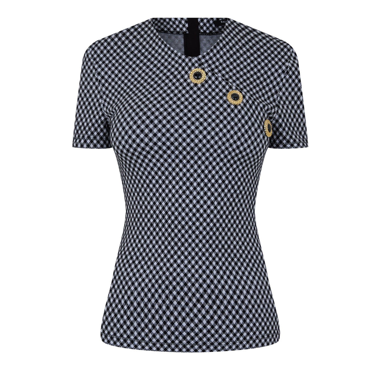 Button-Embellished Check Top
