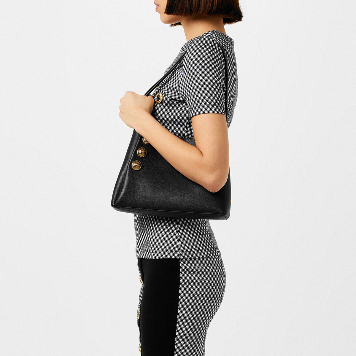 Button-Embellished Check Top