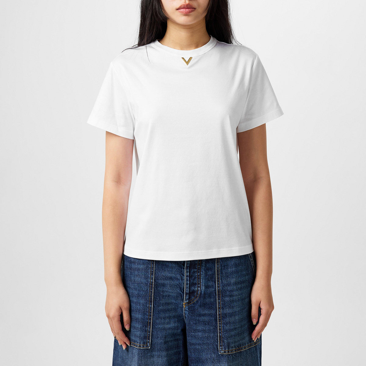 V-Detail Cotton T-Shirt