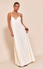 Cream Textured Plunge Maxi Dress