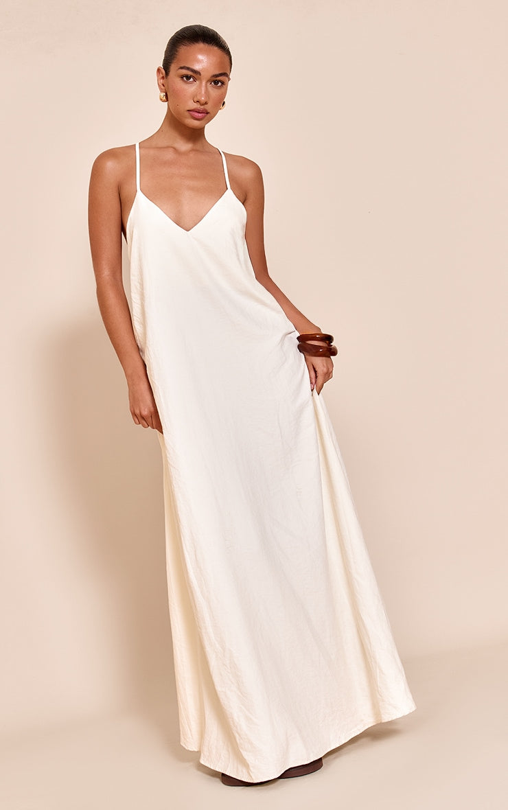Cream Textured Plunge Maxi Dress