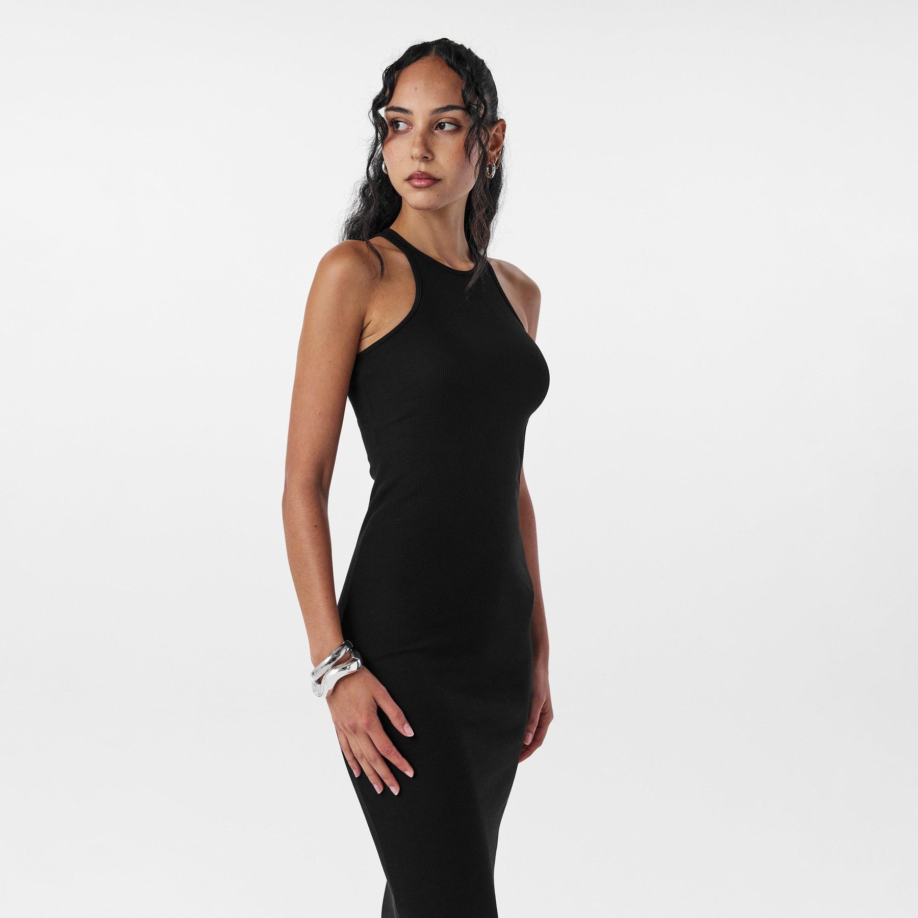 Women's Ribbed Dress with Bold Round Cutout