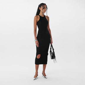 Women's Ribbed Dress with Bold Round Cutout