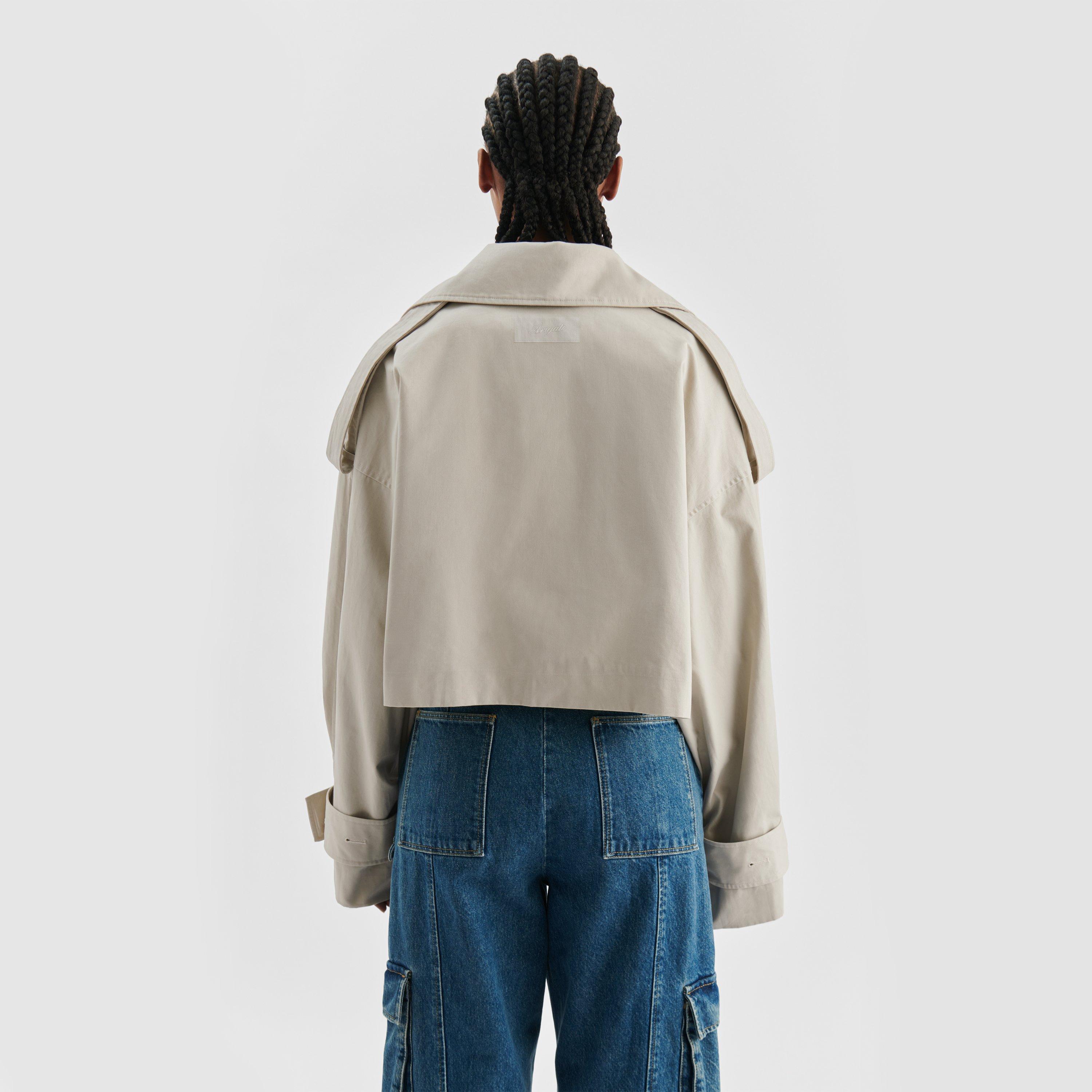 Gaia Water-Repellent Cotton Cropped Long Sleeve Trench Coat