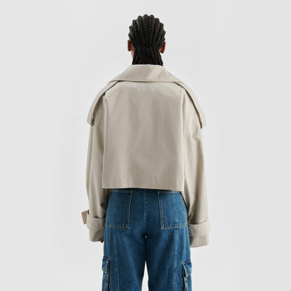 Gaia Water-Repellent Cotton Cropped Long Sleeve Trench Coat