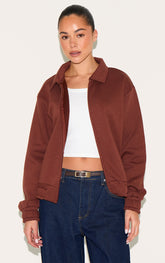 Chocolate Zip Through Collared Sweatshirt