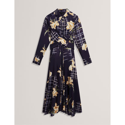 Long Sleeve Print Midi Wrap Dress