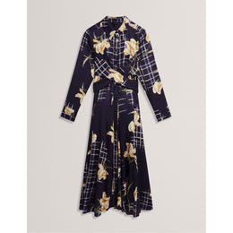 Long Sleeve Print Midi Wrap Dress