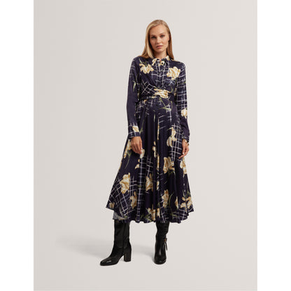 Long Sleeve Print Midi Wrap Dress