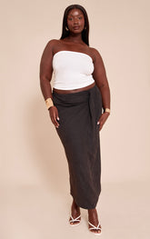 Plus Black Peachskin Drape Front Maxi Skirt