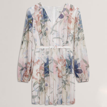 Ted Baker Floral Pleated Long Sleeve Mini Dress