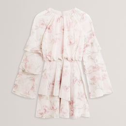 Ted Baker Rose Print Frilled Long Sleeve Mini Dress