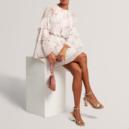 Ted Baker Rose Print Frilled Long Sleeve Mini Dress