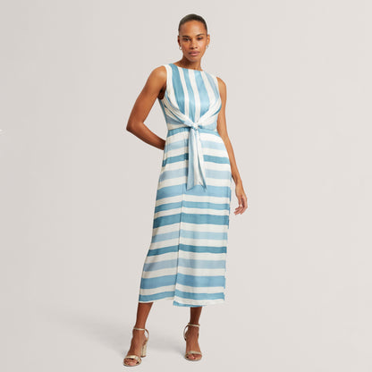 Ted Baker Blue Stripe Tie Front Sleeveless Midi Dress