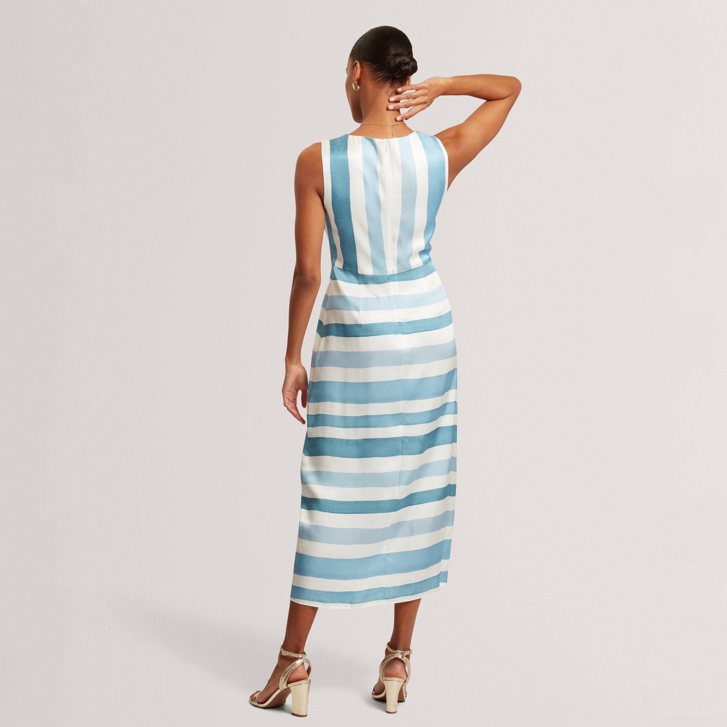 Ted Baker Blue Stripe Tie Front Sleeveless Midi Dress
