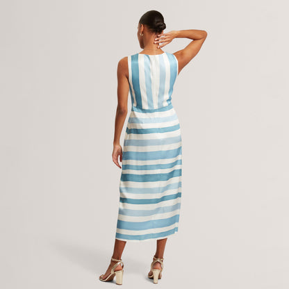 Ted Baker Blue Stripe Tie Front Sleeveless Midi Dress