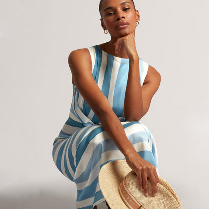 Ted Baker Blue Stripe Tie Front Sleeveless Midi Dress