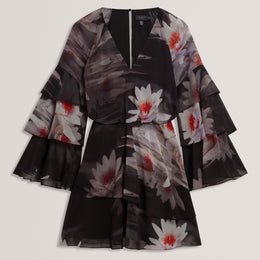 Ted Baker Lily Print Frilled Long Sleeve Mini Dress
