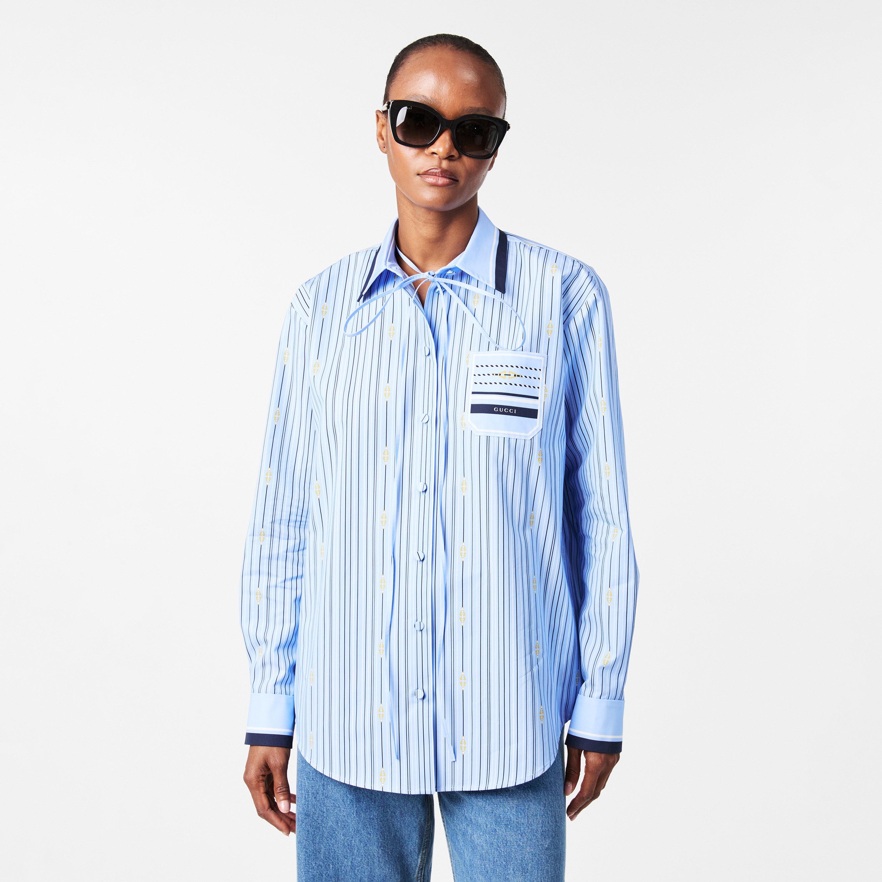 Horsebit Striped Cotton Shirt