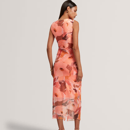 Garden Print Sleeveless Mesh Bodycon Dress