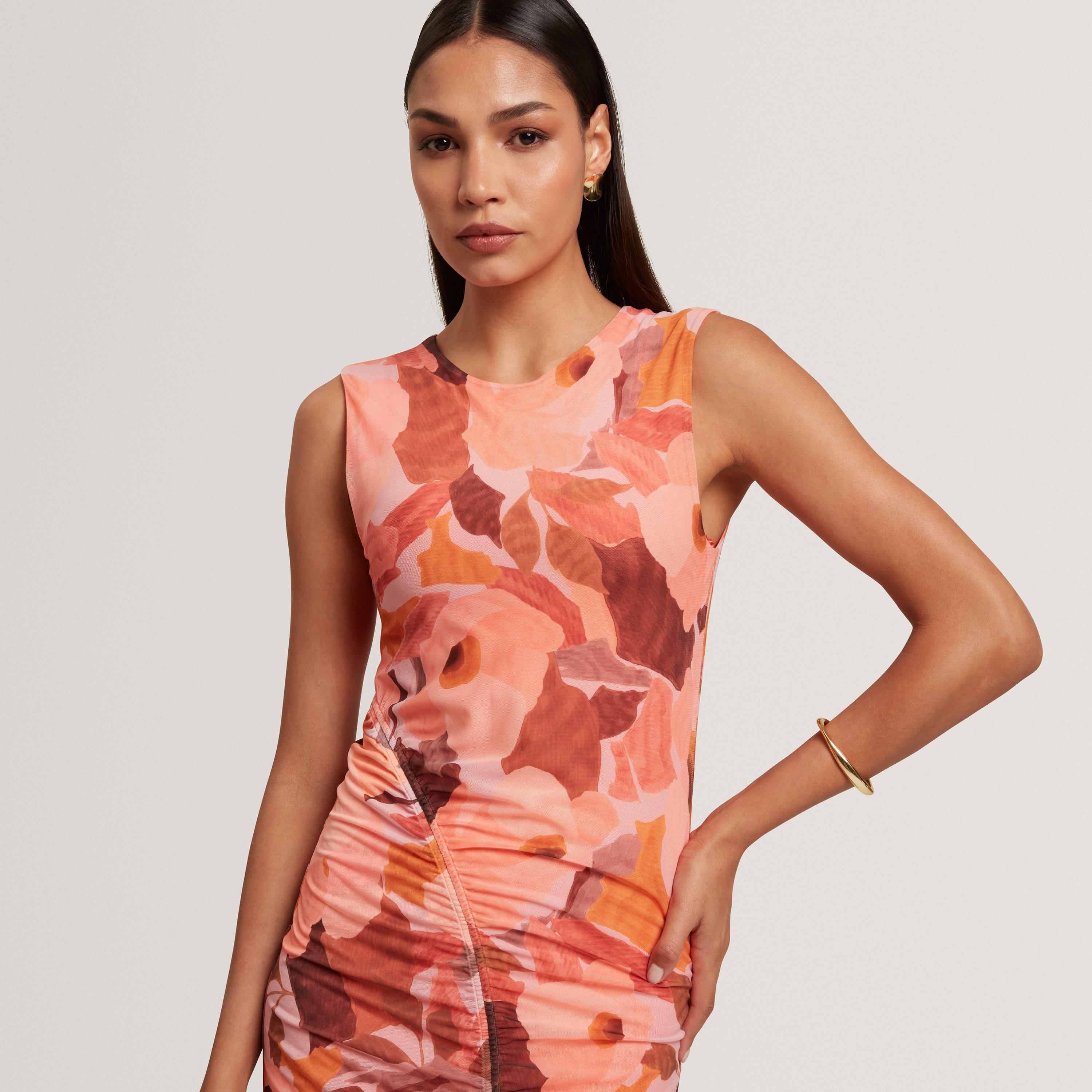 Garden Print Sleeveless Mesh Bodycon Dress