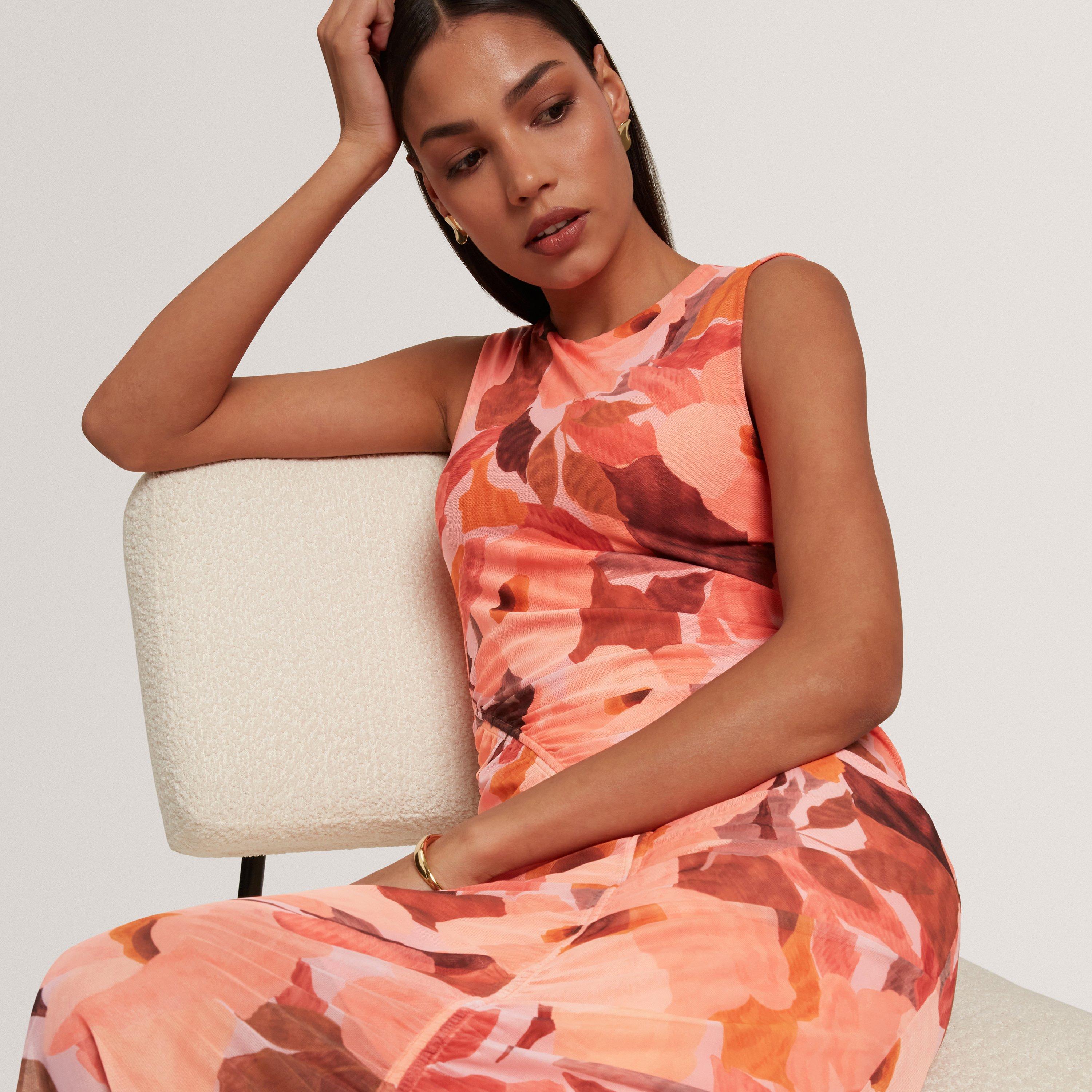 Garden Print Sleeveless Mesh Bodycon Dress