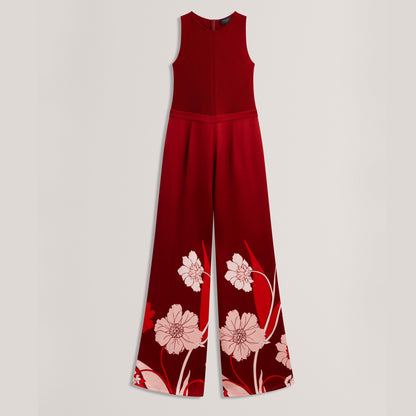 Knit Bodice Floral Printed Trouser Jumpsuit