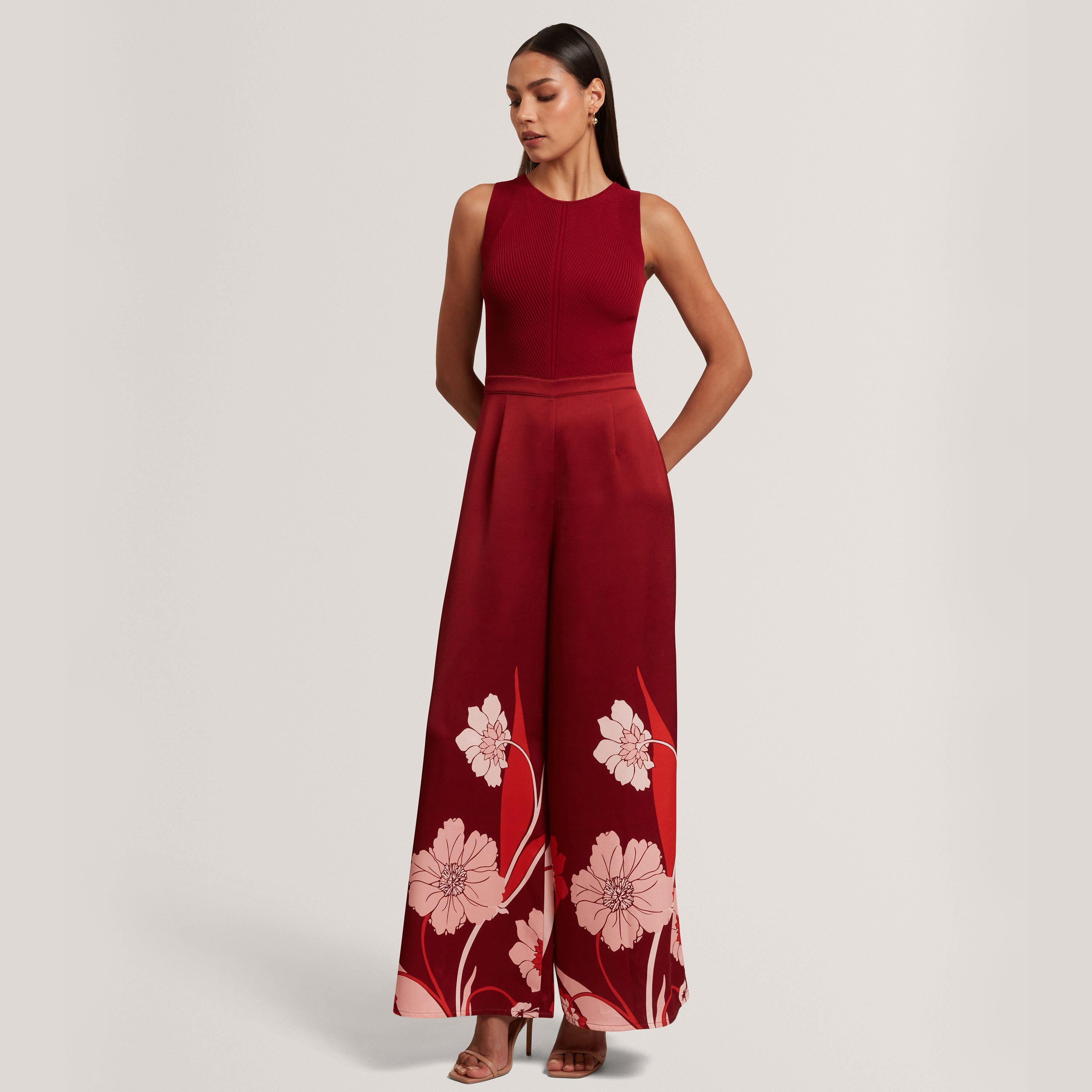 Knit Bodice Floral Printed Trouser Jumpsuit