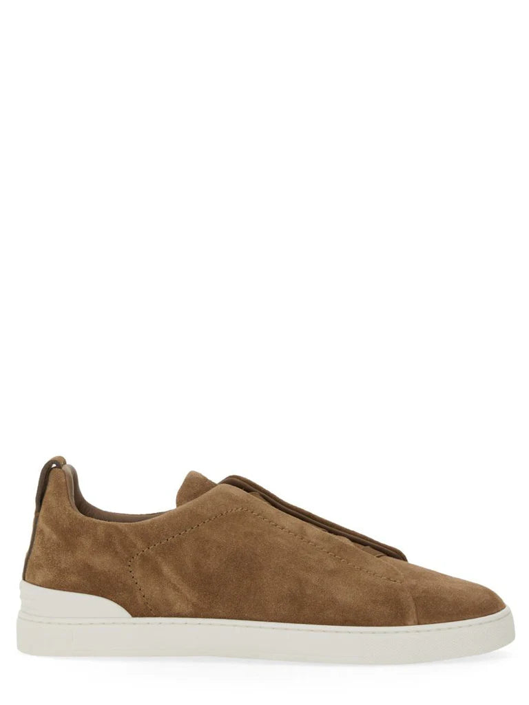 Zegna Men’s Beige 100% Leather Sneakers – Made in Italy