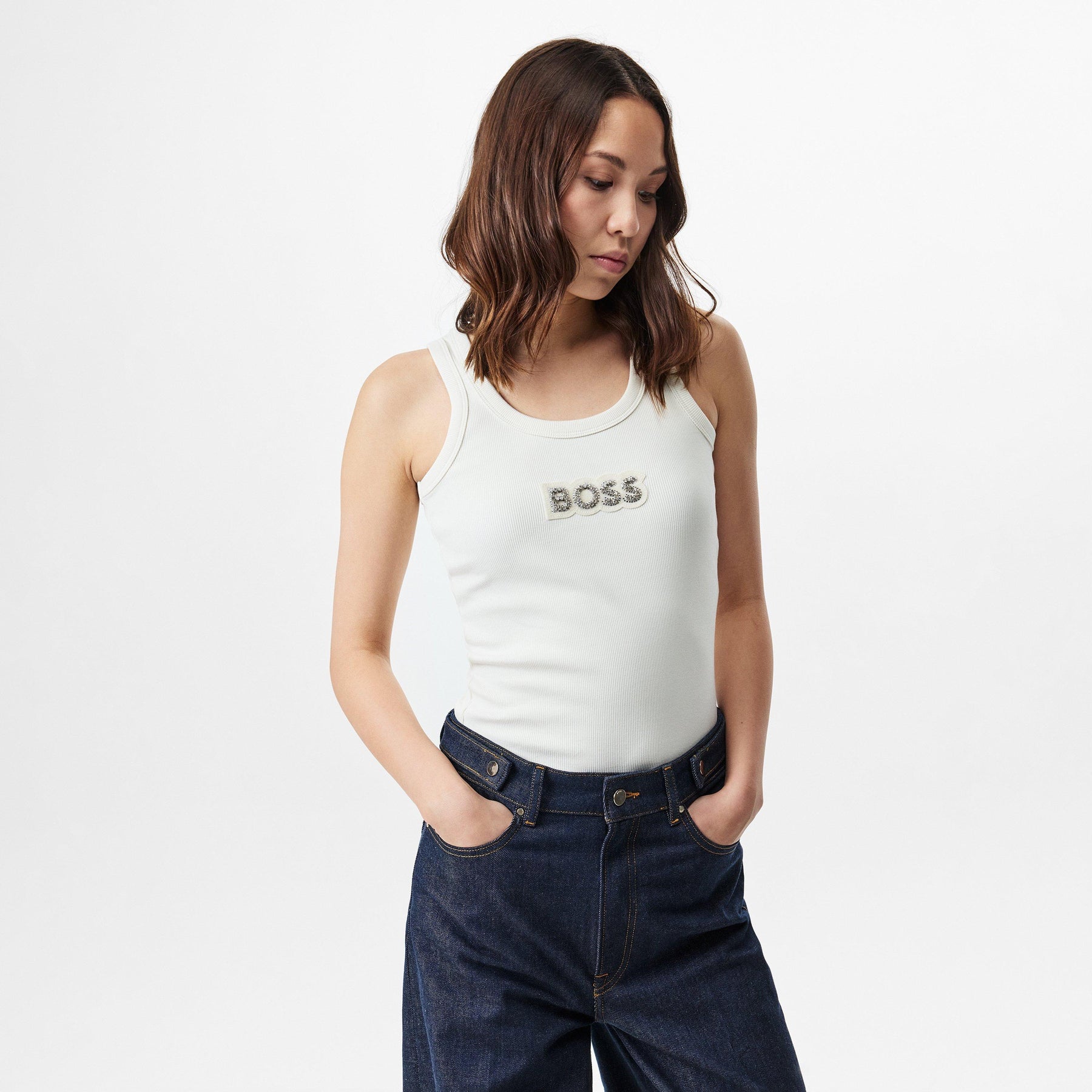 Crystal Logo Ribbed Tank Top