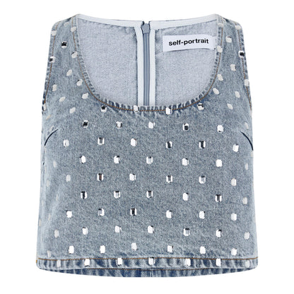 Rhinestone Denim Strappy Crop Top
