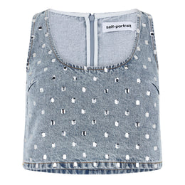 Rhinestone Denim Strappy Crop Top